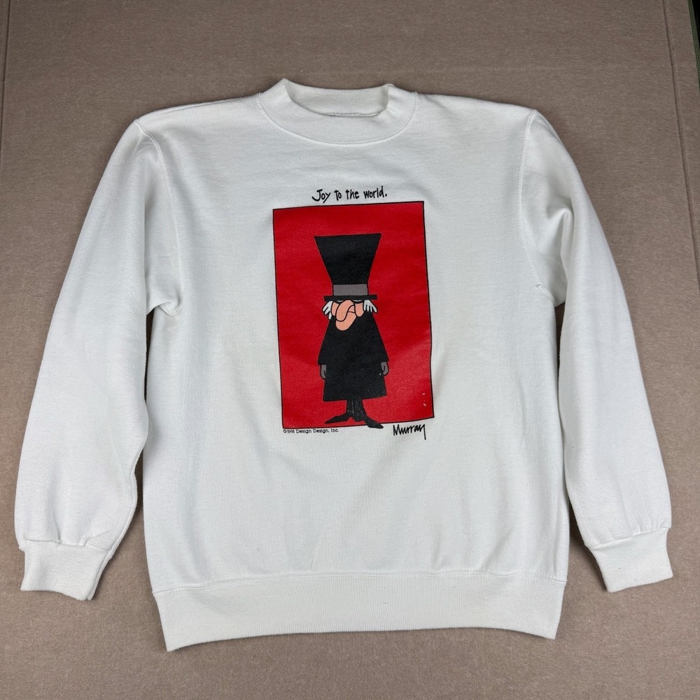 Vintage Hanes Sweatshirt Mens M White Murray‎ Joy To The World Cartoon USA 1991